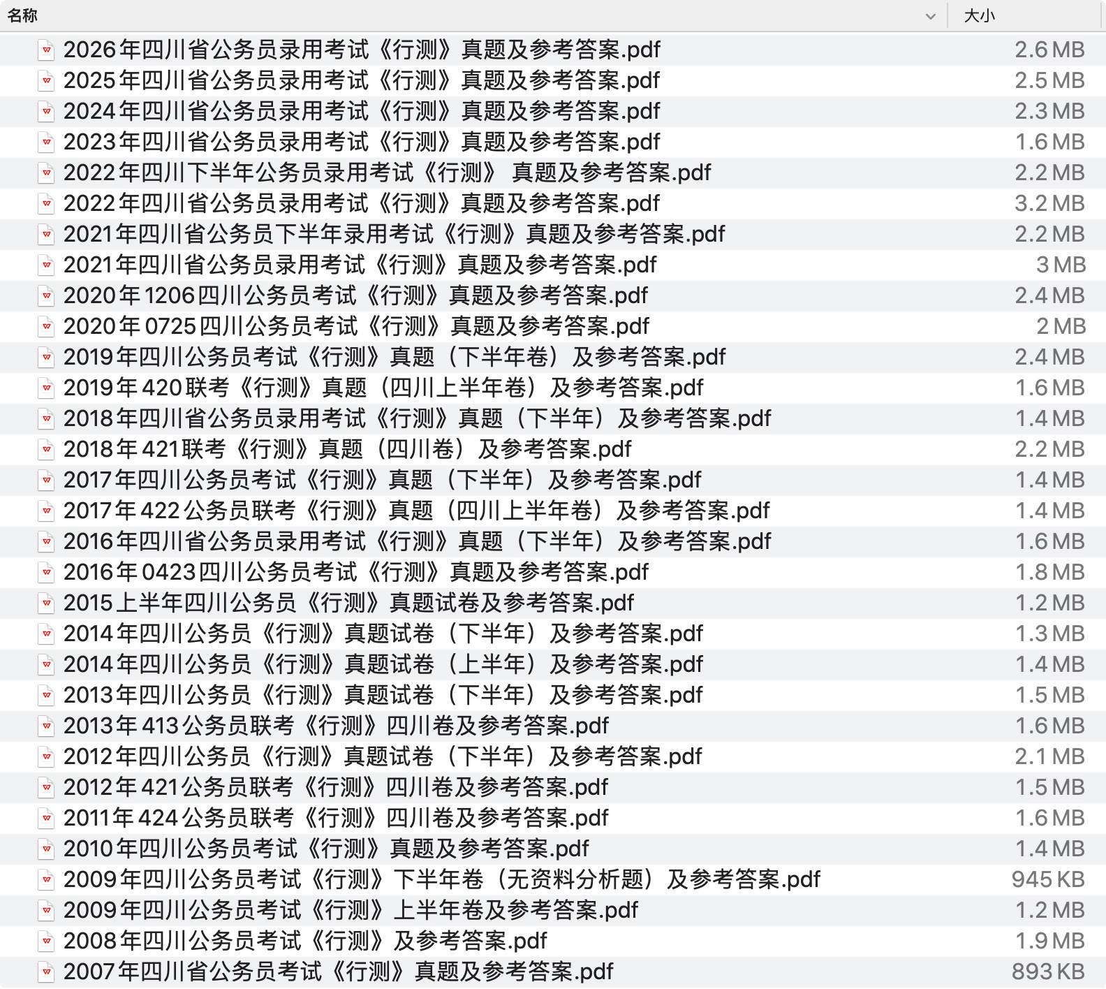 《四川省公务员历年真题及答案下载》 pdf电子书[61MB]